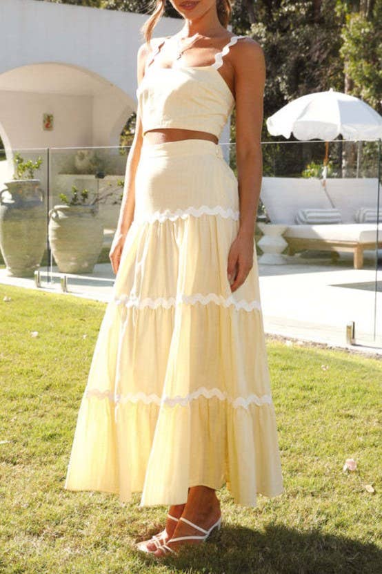 Rosa Clothing - Wholesale Top & Skirt Set - Women's - ric rac strap camisole swing tiered maxi skirt 2 piece set1