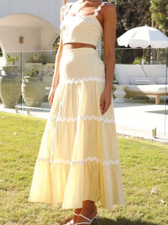 Rosa Clothing - Wholesale Top & Skirt Set - Women's - ric rac strap camisole swing tiered maxi skirt 2 piece set1