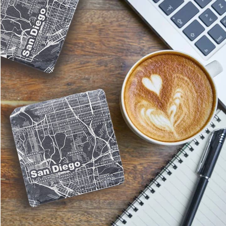 Blue Ridge Mountain Gifts - Wholesale Coasters - San Diego CA Map - UV Printed Slate Coasters