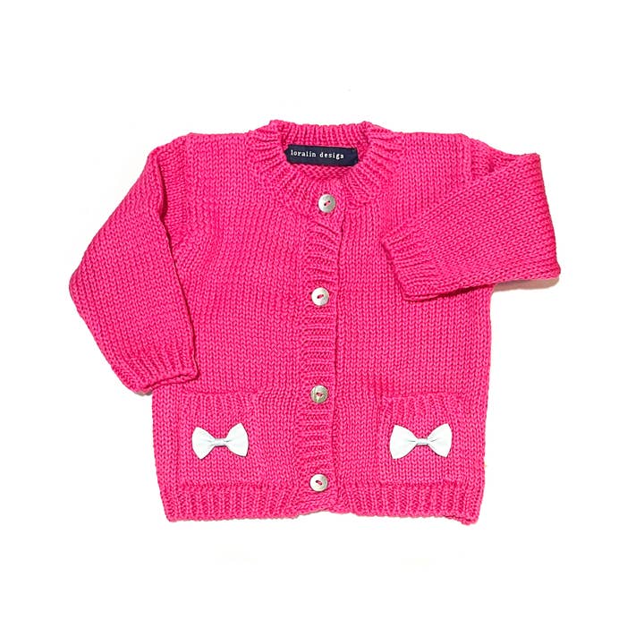 Cárdigan con lazo rosa intenso para venta al por mayor de Loralin Design
