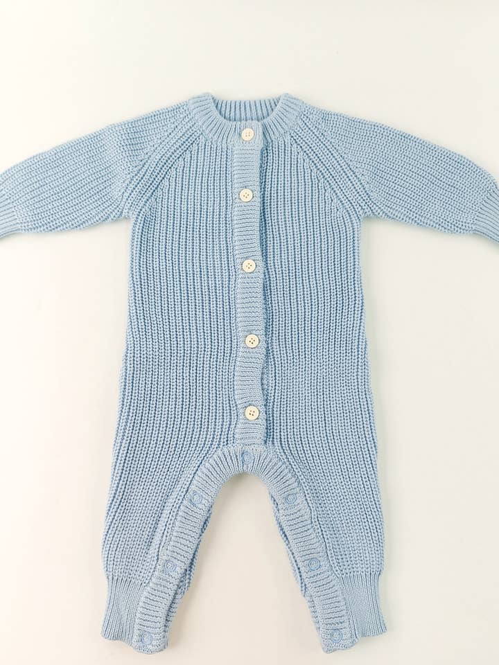 Brave Little Lamb the Label - Wholesale Jumpsuit - Baby - Keepsake Knit Romper | Coastal Blue