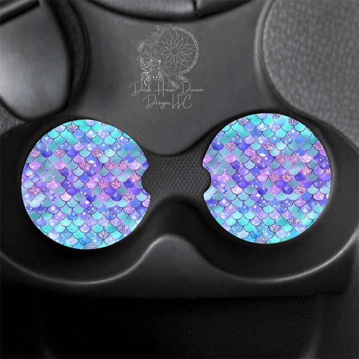 Escamas de sirena, submarinas, míticas, posavasos para coches para venta al por mayor de Dark Horse Dream Designs LLC