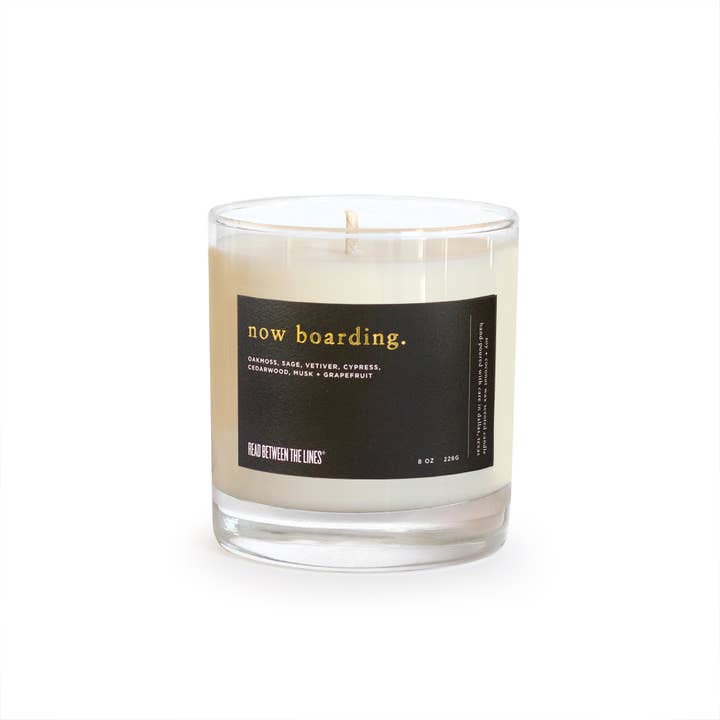 Now Boarding Candle for wholesale by Read Between The Lines®
