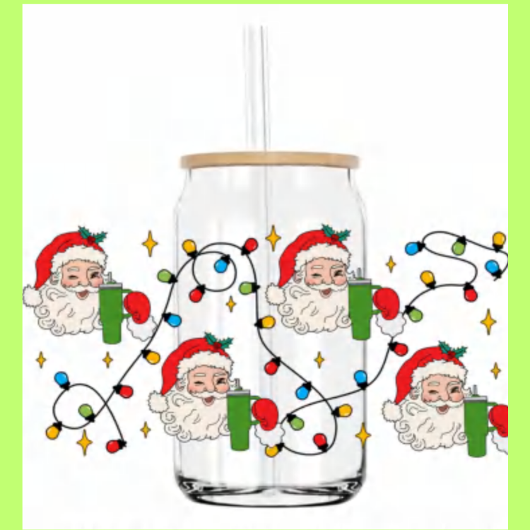 MySunshineCandless - Wholesale Drinking Glass/Cup - Christmas Glass Cup with Lid and Straw: Santa, Reindeer Deer3