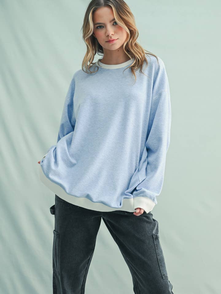 Wishlist Apparel - Wholesale Knit Sweater - Women's - SOFT-TOUCH STRIPED KNIT PULLOVER / WL24-9417