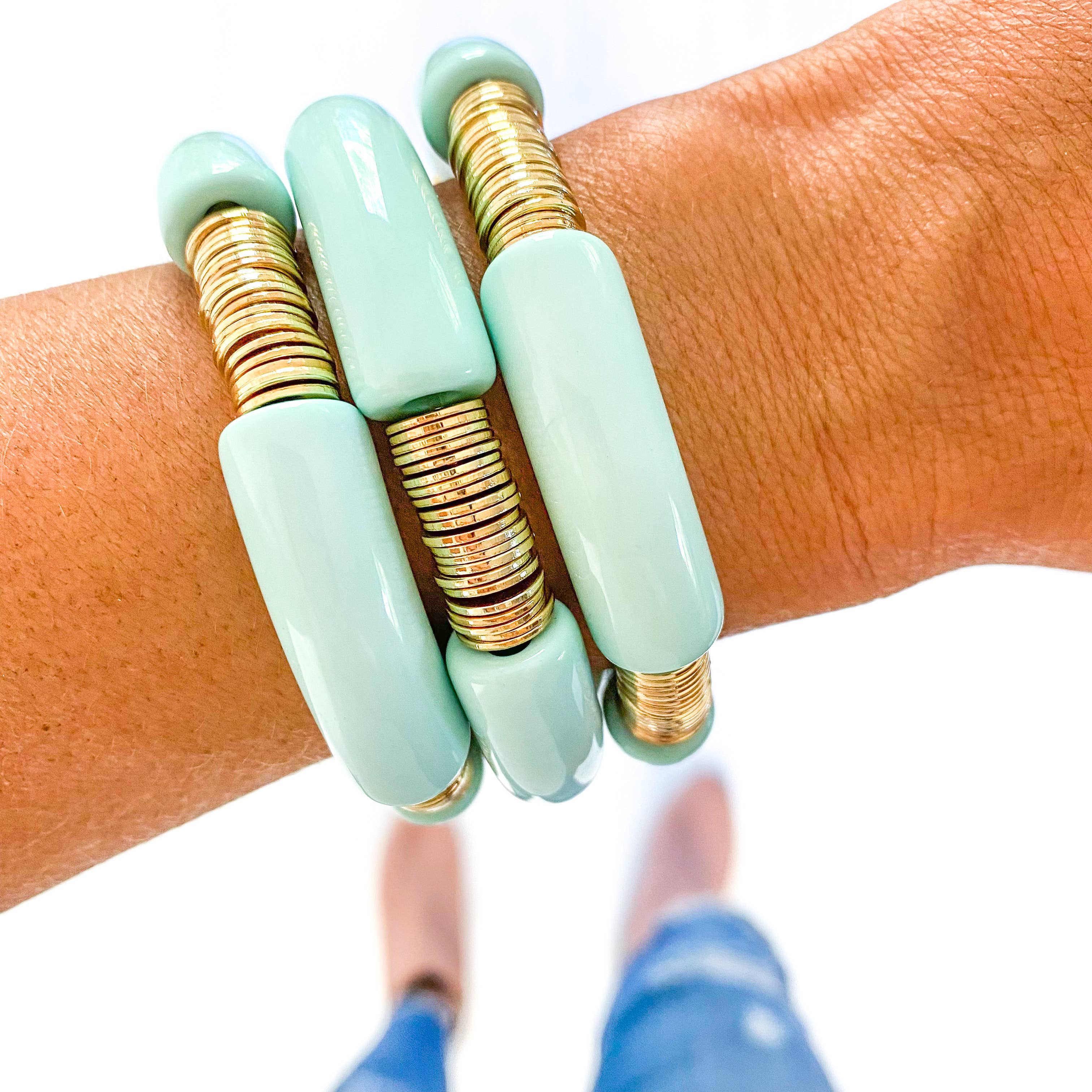 Savvy Bling - Vendita all'ingrosso Bracciale con perline - Tubo acrilico blu Tiffany chiaro bambù0