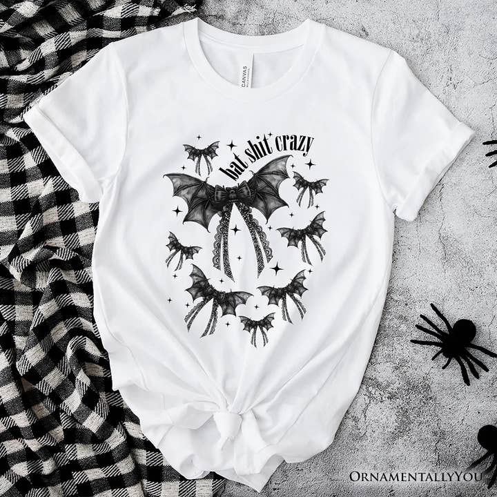 OrnamentallyYou - Wholesale Screen printed t-shirt – Women′s - Bat Shit Crazy Coquette Bats T-Shirt, Funny Halloween Tee