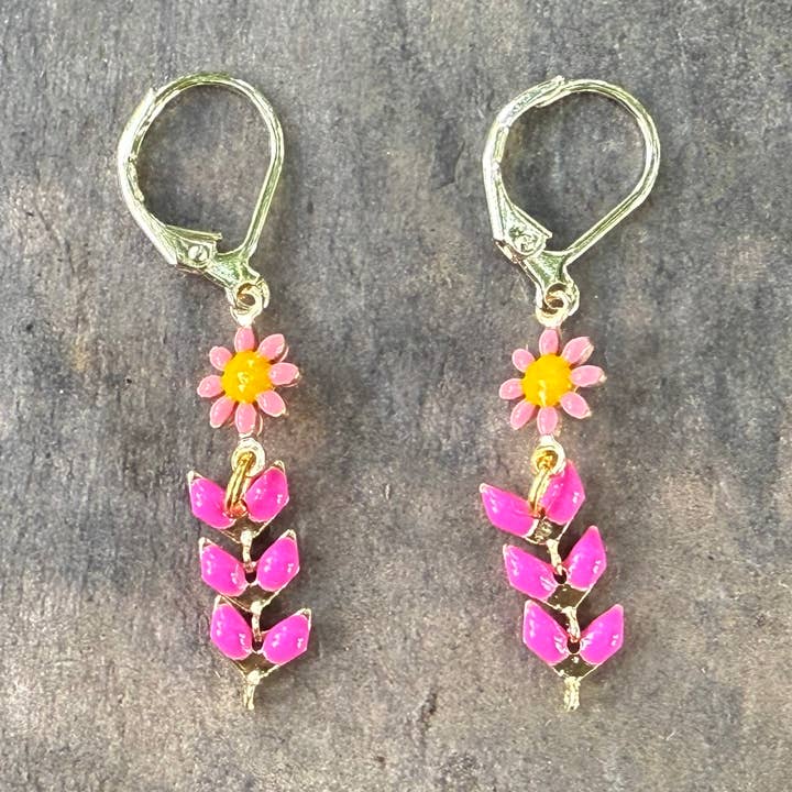 Pink Enamel Daisy Earrings for wholesale by Carley King Jewels