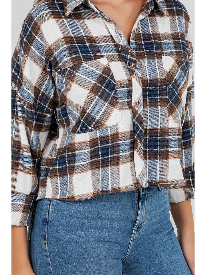 Veracci - Wholesale Button Down Shirt - Women's - Cropped Oversized Plaid Flannel Shirt14