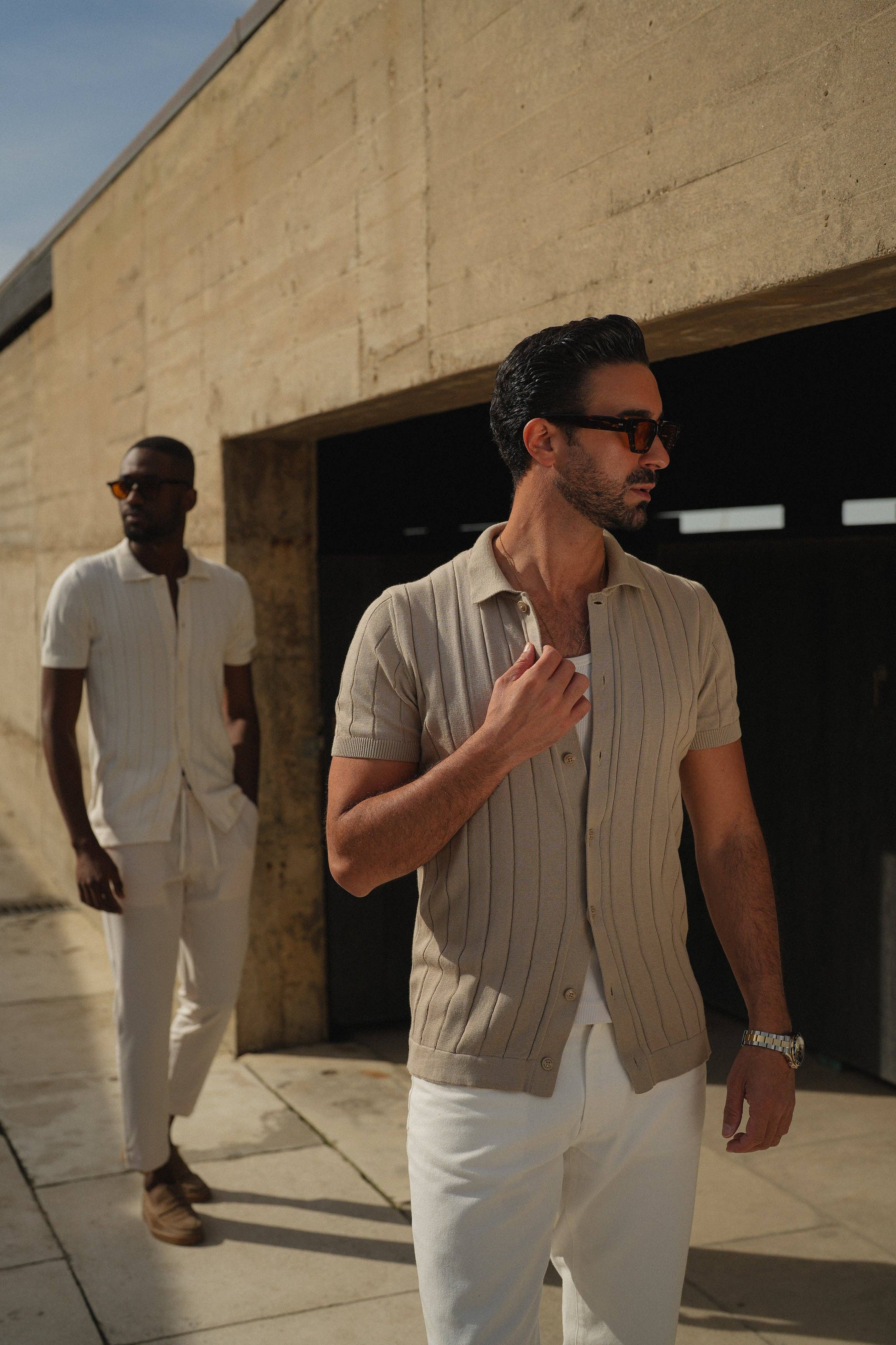 Off White Beige KNITTED CUBAN COLLAR TAUPE SHIRT for wholesale on Faire9