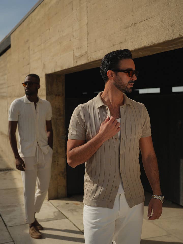 Off White Beige KNITTED CUBAN COLLAR TAUPE SHIRT for wholesale on Faire9