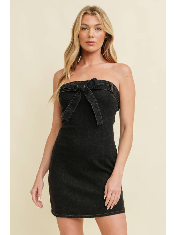 Cloud Ten - Wholesale Dress - Women's - CD11882A - STRAPLESS BOW DETAIL DENIM MINI DRESS