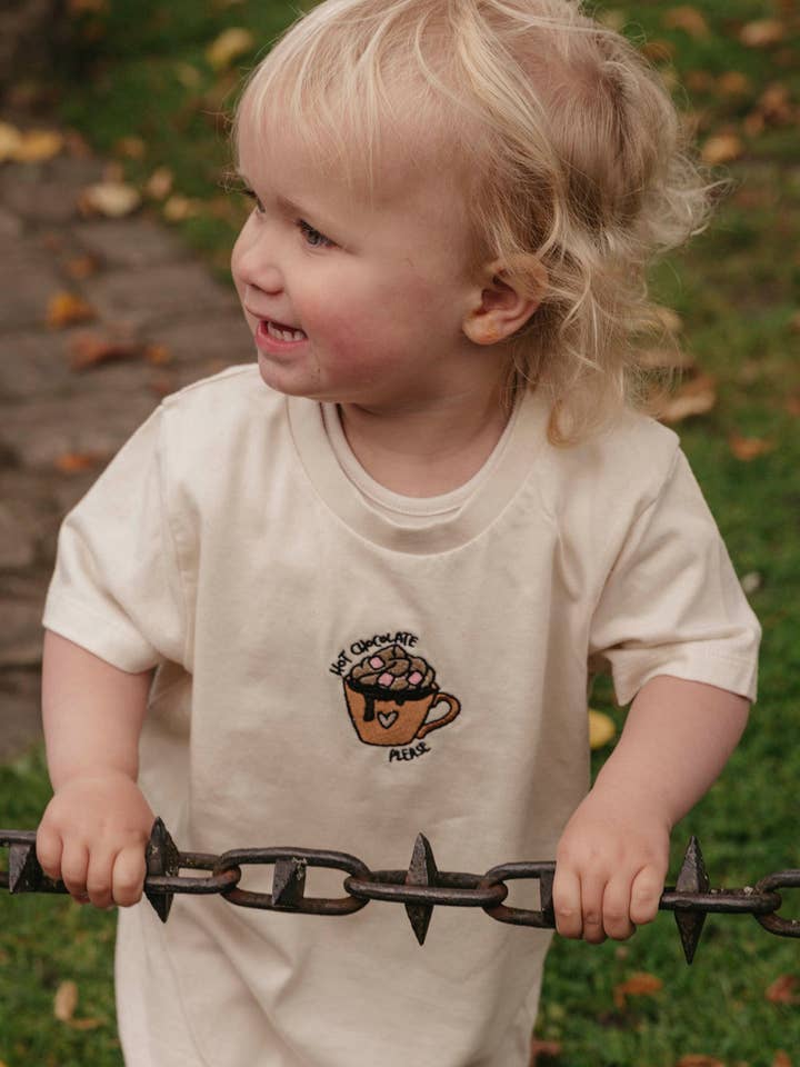 Hot Chocolate Embroidered Organic Cotton Childrens T-Shirt for wholesale by Morning Club Clothing