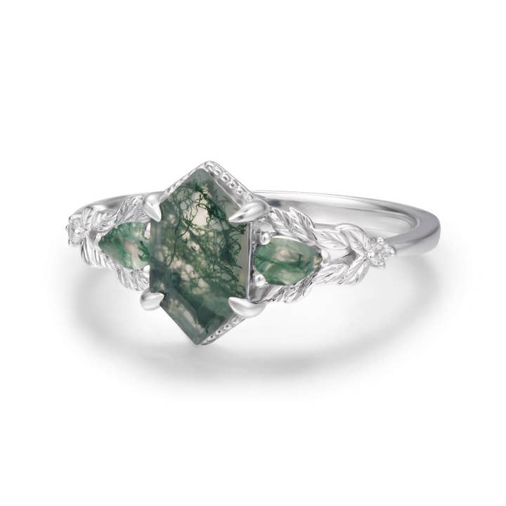 Azura Jewelry - Wholesale Band/Stacked Ring - Gardenia Moss Agate Ring