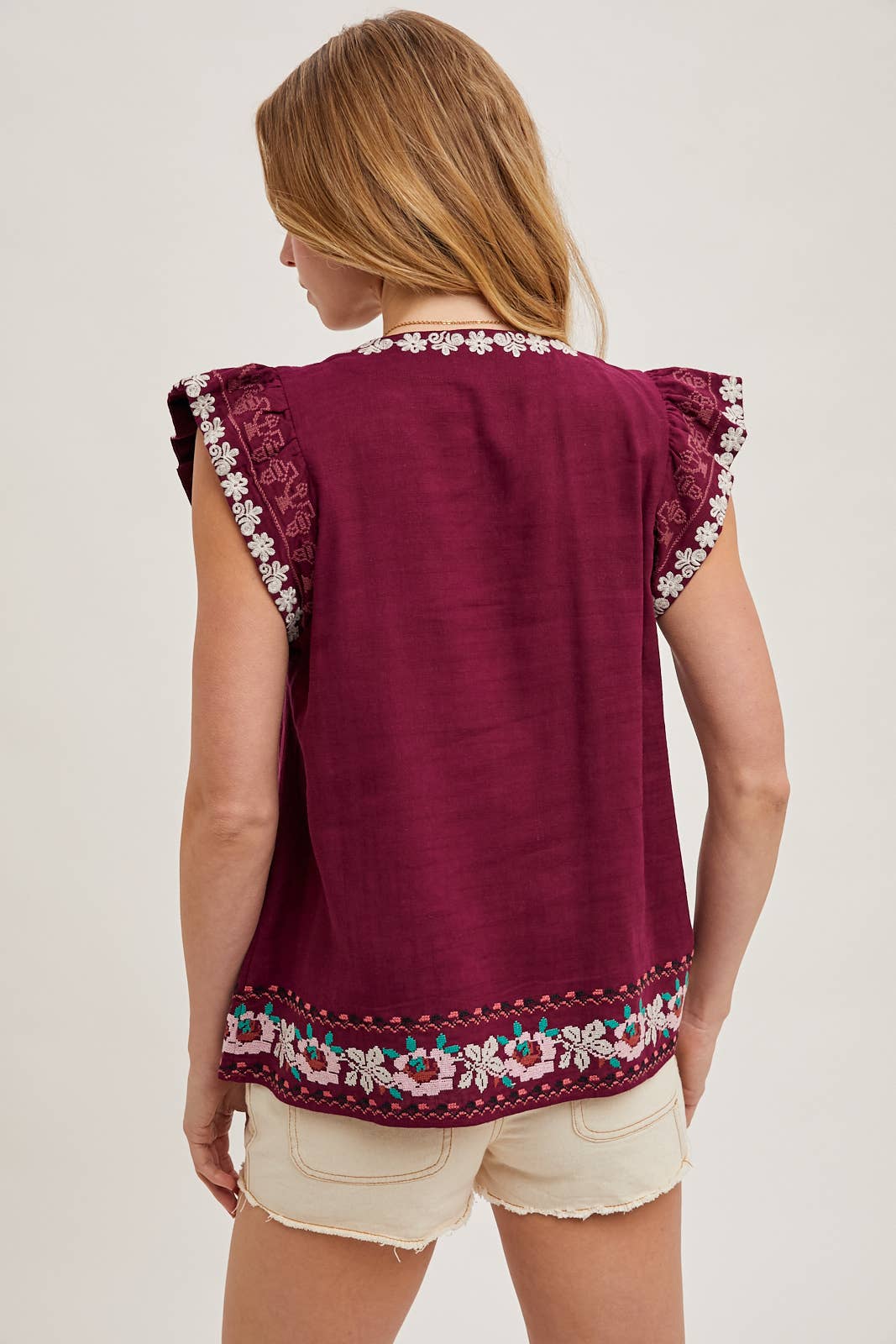 Bluivy - Wholesale Top - Maternity - BOHO EMBROIDERED RUFFLED SLEEVE DRAWSTRING TOP6