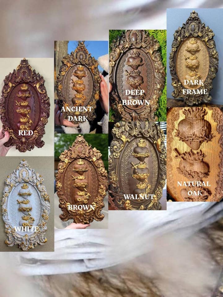 Obra de arte en madera colgante de pared Tres Sagrados Corazones de la Sagrada Familia para venta al por mayor de KozakWorkshop
