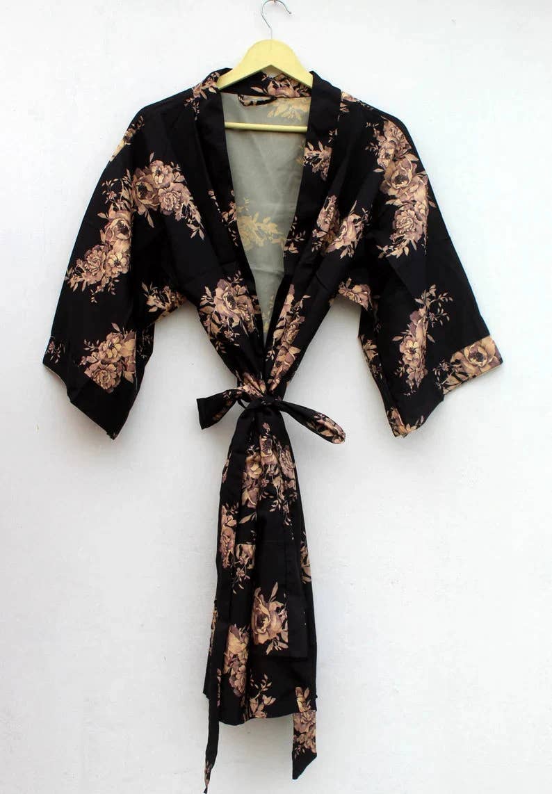 GYPSY STUDIO - Venta al por mayor Kimono - Mujer - Kimono de sari indio de crepé boho folk estilo diosa hippy para calle