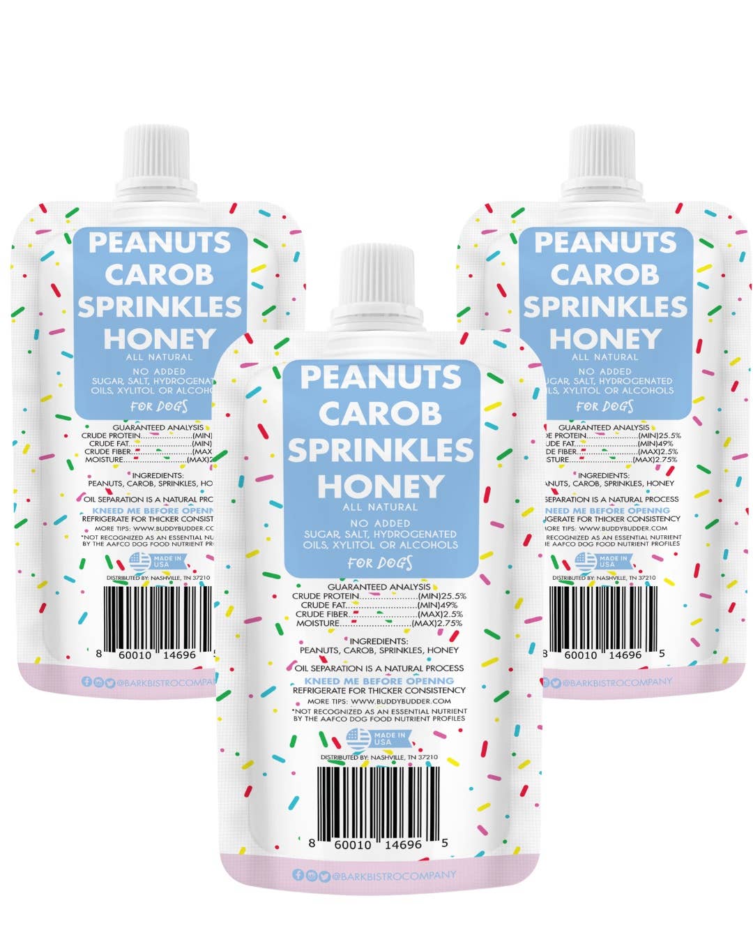 Bark Bistro - Wholesale Pet Treats - Dog - Dog Peanut Butter - 4oz Squeeze Packs Birthday Bash Budder1