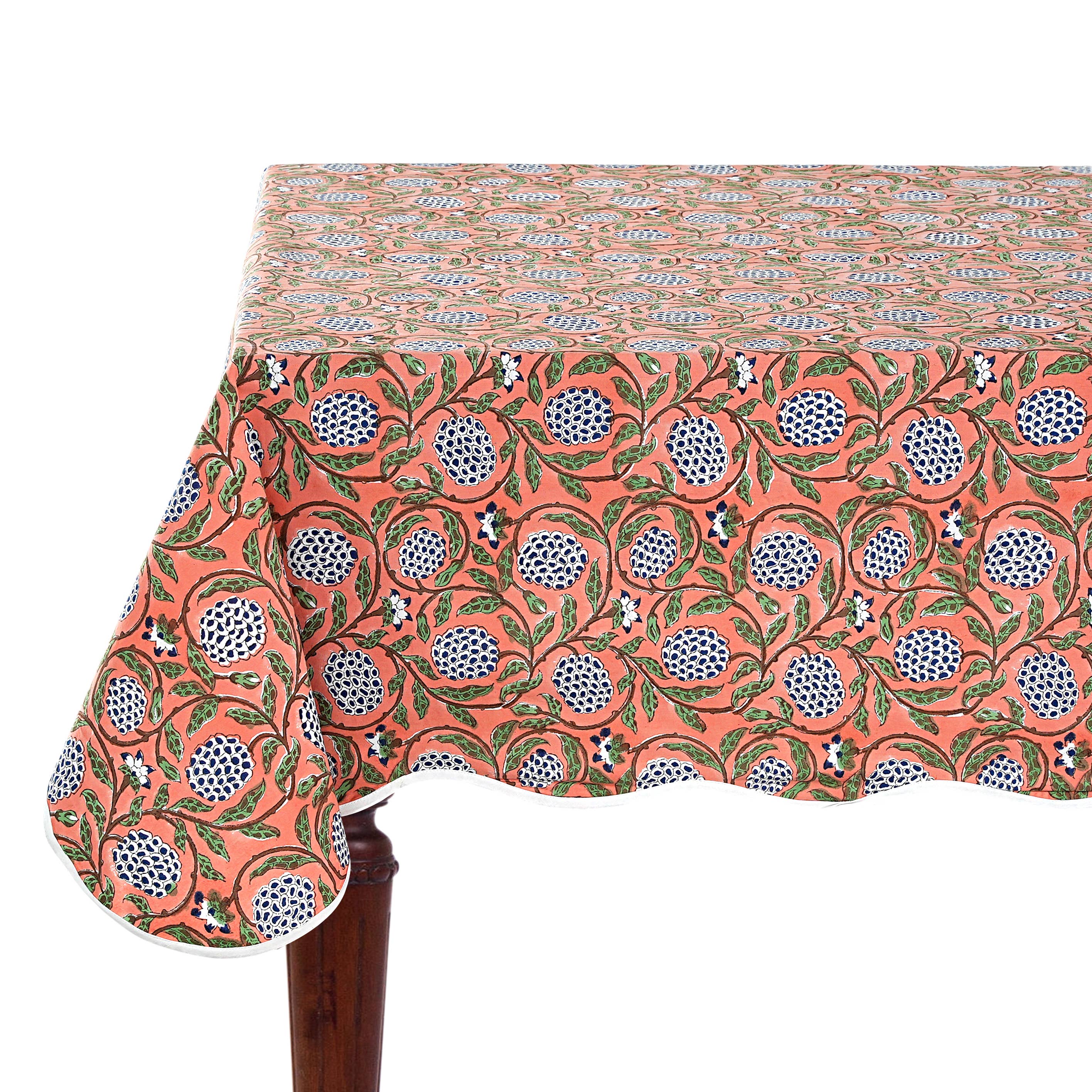 Fabricrush - Wholesale Tablecloth - Dark Salmon Block Printed Piping Tablecloth 100% Cotton   1