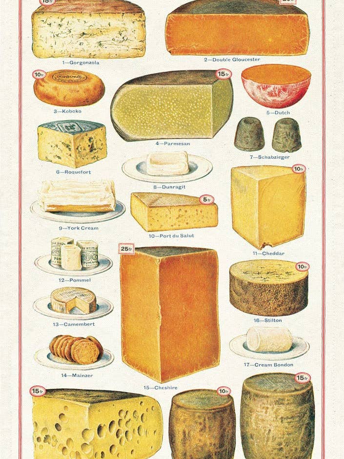 Cavallini Tea Towel - Cheese for wholesale by Cavallini & Co