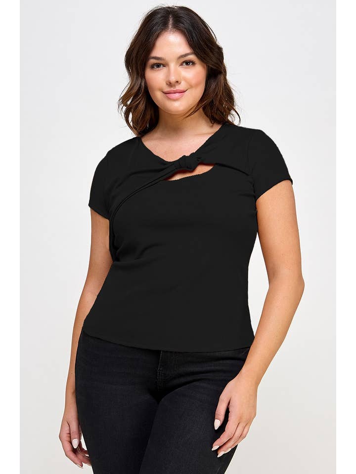 Haute Fox Plus Size & Contemporary – wholesale Knit top – Women's – Plus Size Asymmetrical Cut Out Short Sleeve Top JK18676-T