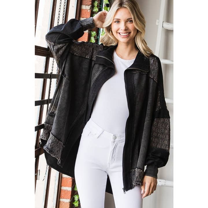 Oli&Hali - Wholesale Jacket - Women's - WASHED MIX MEDIA CROCHET LACE FRENCH TERRY JACKET11