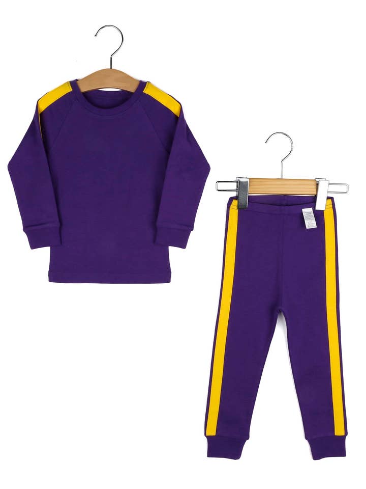 Conjunto de pijama largo de algodón orgánico púrpura para venta al por mayor de Maykids