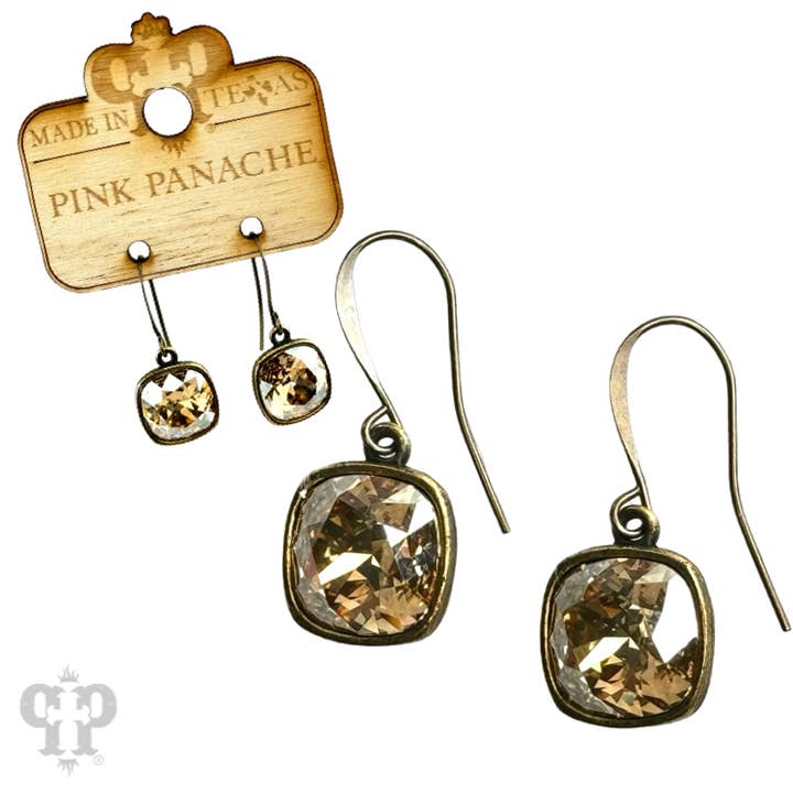 Pink Panache Brands - Wholesale Dangle Earrings - Austrian square crystal hook earring, 12mm37