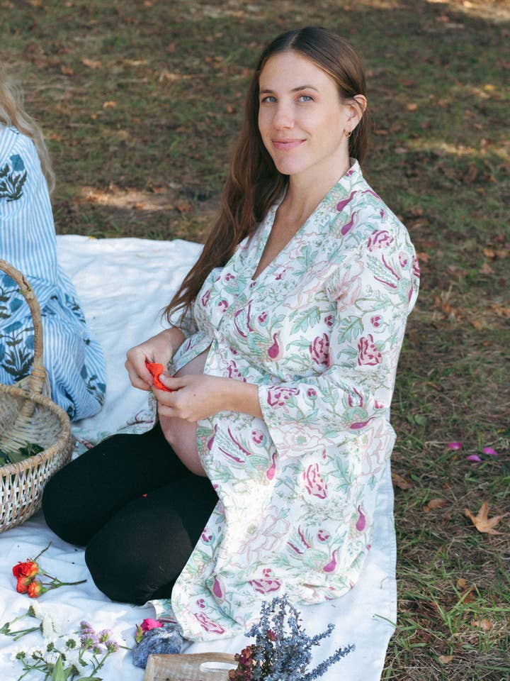 Robe en coton imprimé bloc ~ Floral rose pour la vente par Devi Shop