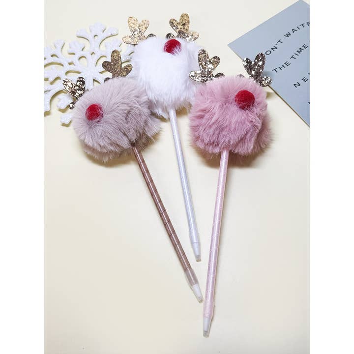 ASSORTED COLOR PomPomReindeer Pen for Christmas for wholesale on Faire2