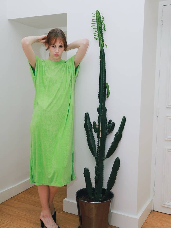 Vestido midi listrado de tecido felpudo - 1126 por atacado de EASY MODE