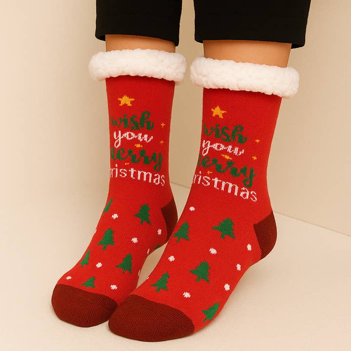 Sensibling Corp. - Wholesale Socks - Women's - 6Pairs - Non-Slip Christmas Plush Sherpa Slipper Socks3
