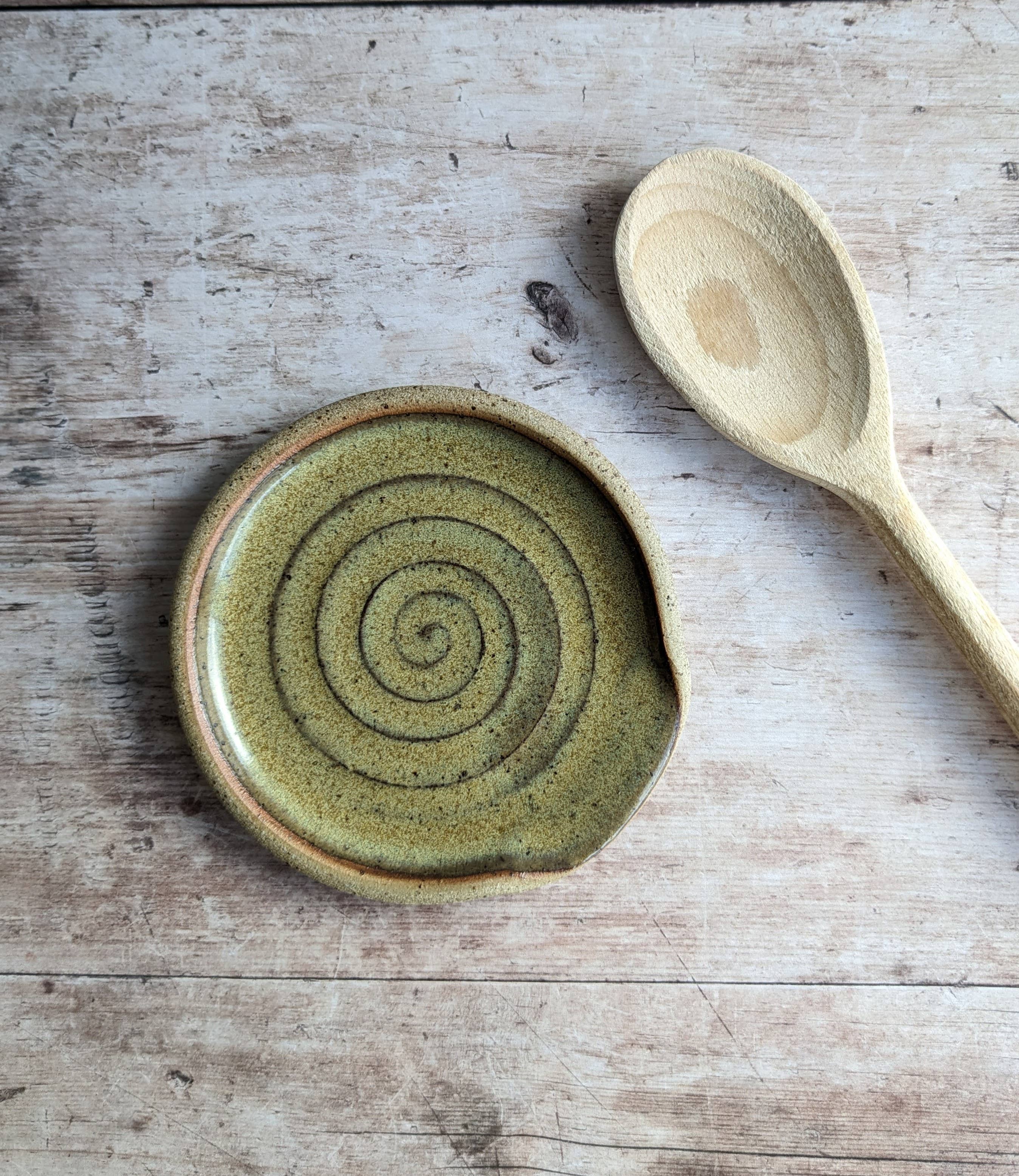 Jess McCormick Pottery – wholesale Spoon rest – MOSS large stoneware spoon rest0