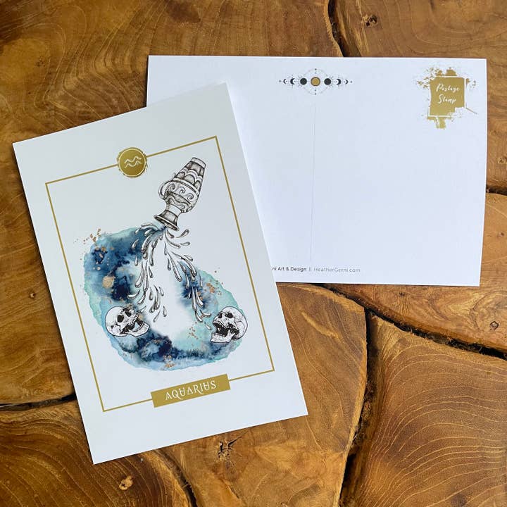 ZODIAC POSTCARD - AQUARIUS for wholesale by Heather Gerni Art & Design
