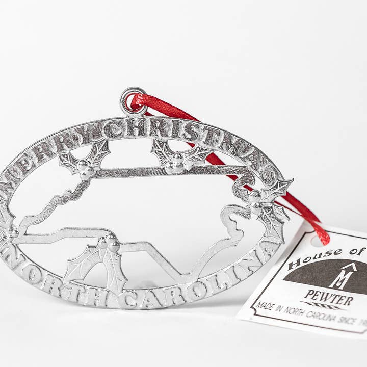 North Carolina Christmas Ornament - Oval Merry Christmas for wholesale by House of Morgan Pewter