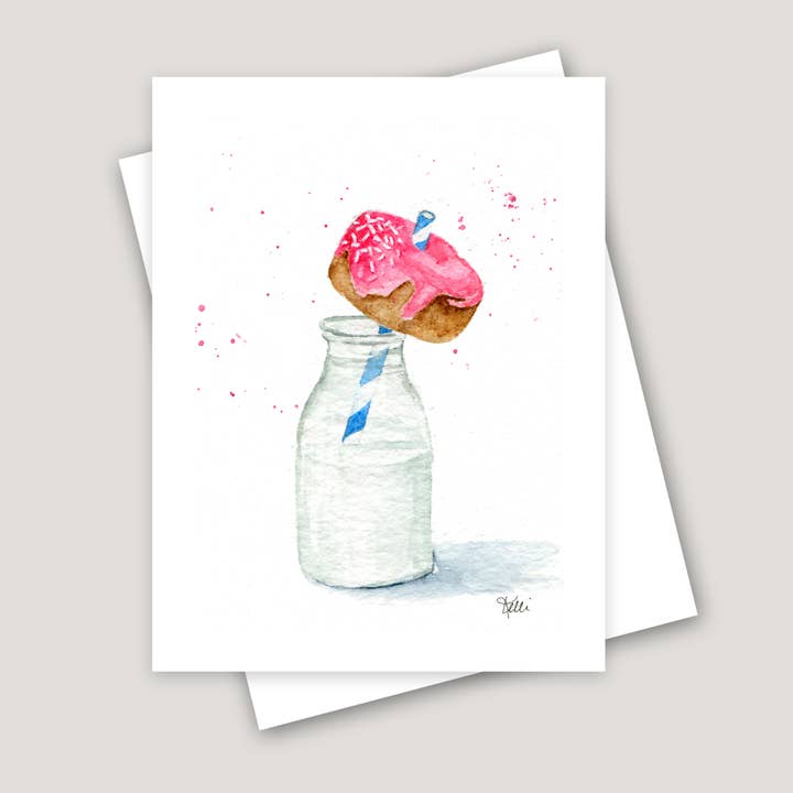 Kelli McNichols Art - Wholesale Everyday Greeting Card - Donut & Milk