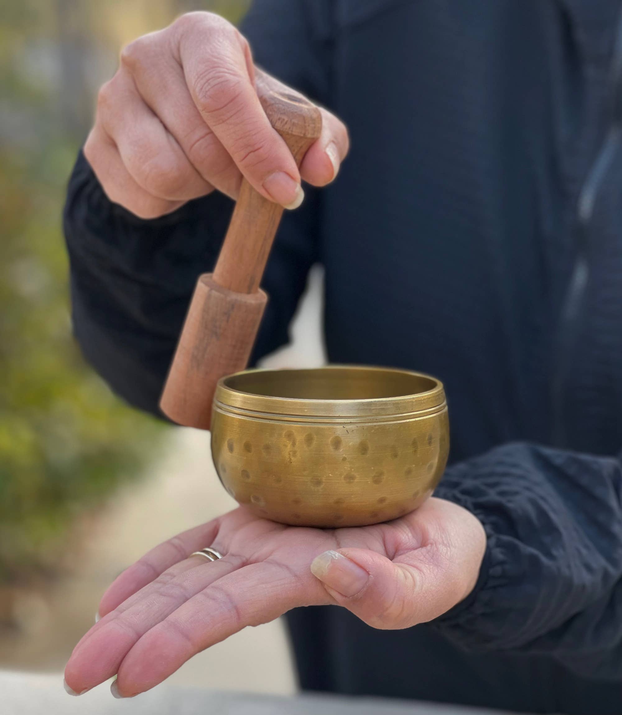 Lungta Imports - Wholesale Meditation Supplies - Tibetan Palm Size Singing Bowl Complete Set Meditation Yoga2