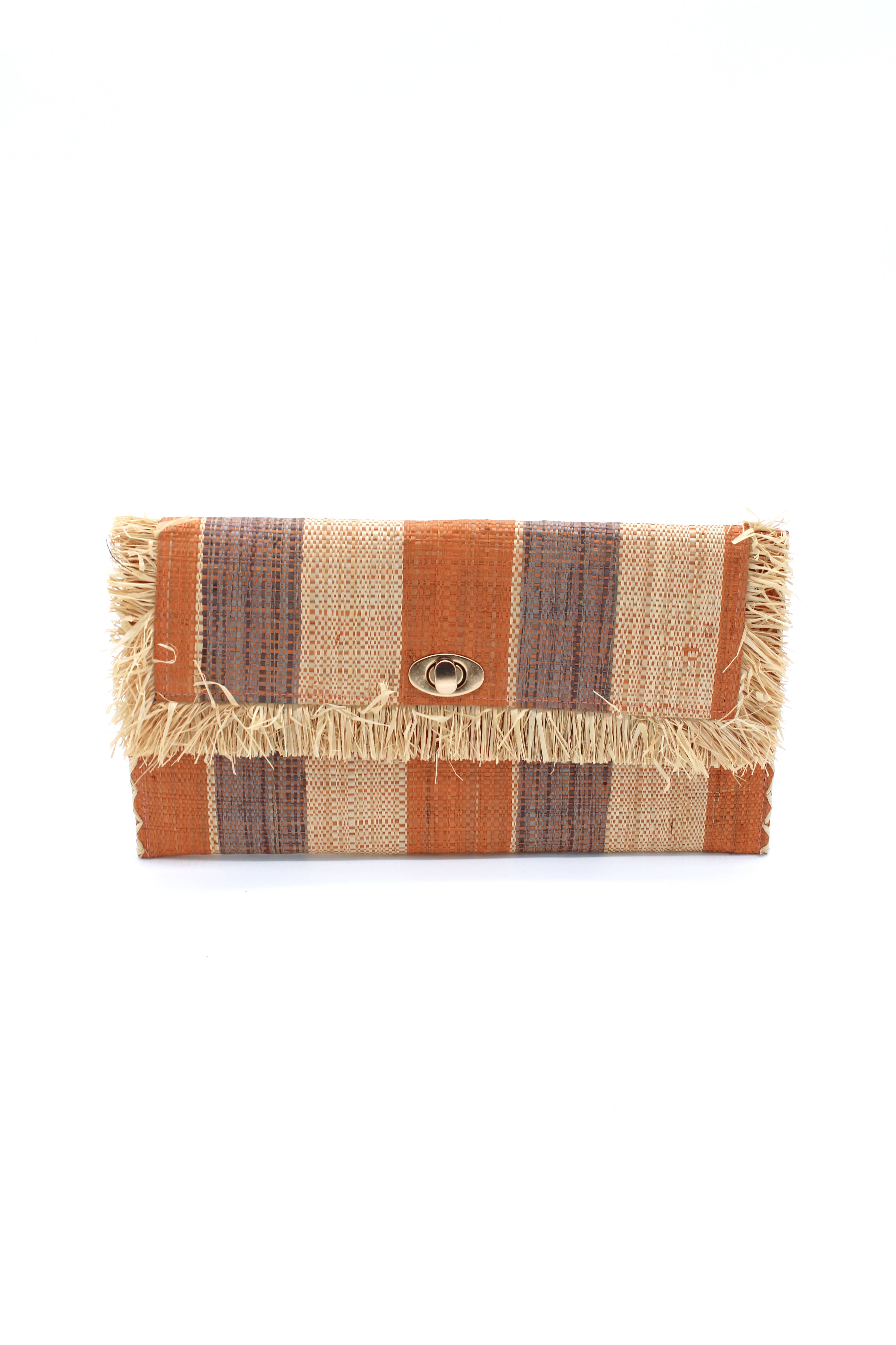 Shebobo - Vente Pochette – femme - Pochette Sophie en paille avec bordure à franges brutes1