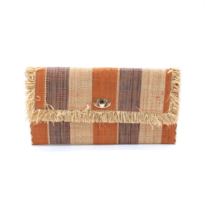 Shebobo - Vente Pochette – femme - Pochette Sophie en paille avec bordure à franges brutes1