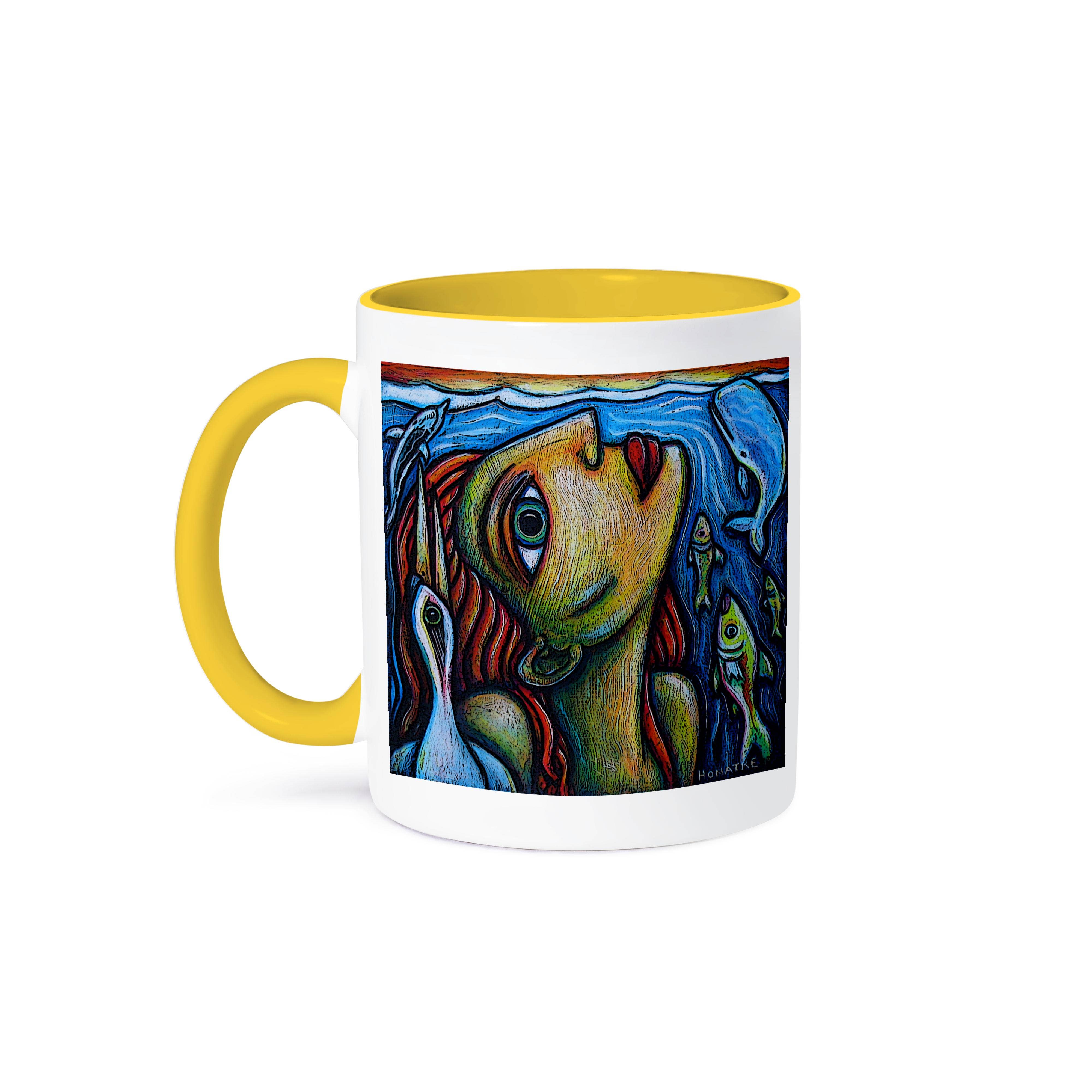 3dRose - Wholesale Coffee Mug - 3dRose, Surfacing fine art colorful fish bird water ocean, Mug0