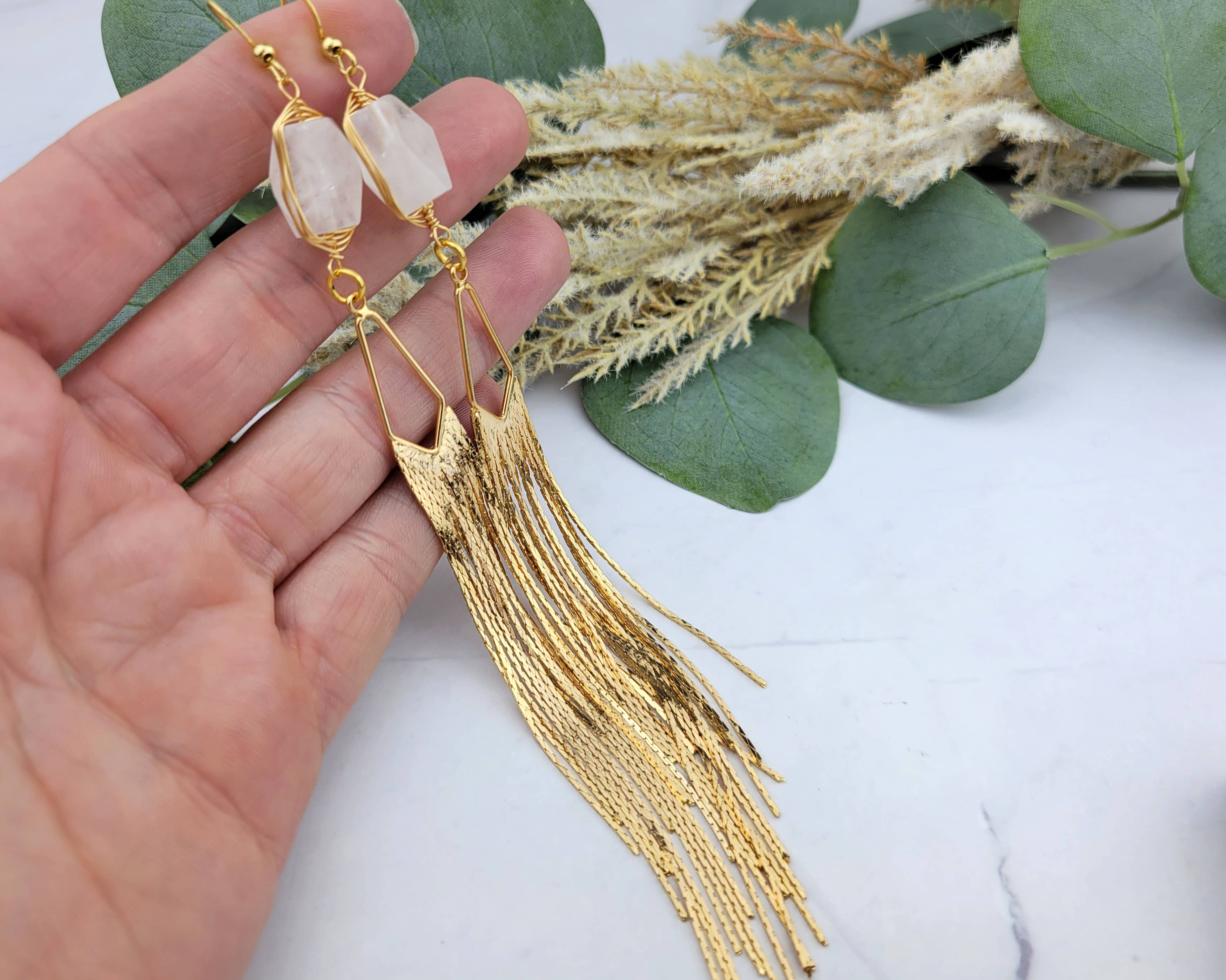 WonderLight Jewelry – wholesale Tofsörhängen – Ädelstensfransörhängen - klar kvarts/klarhet7