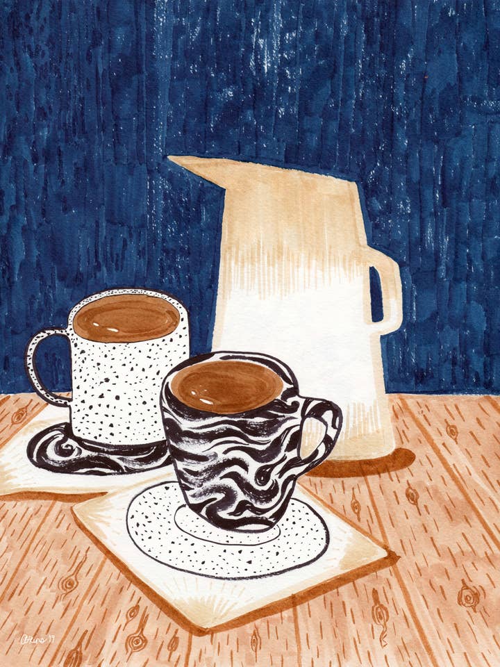 Coffee for Two Signed Print for wholesale by Amanda Laurel Atkins Art + Illustration