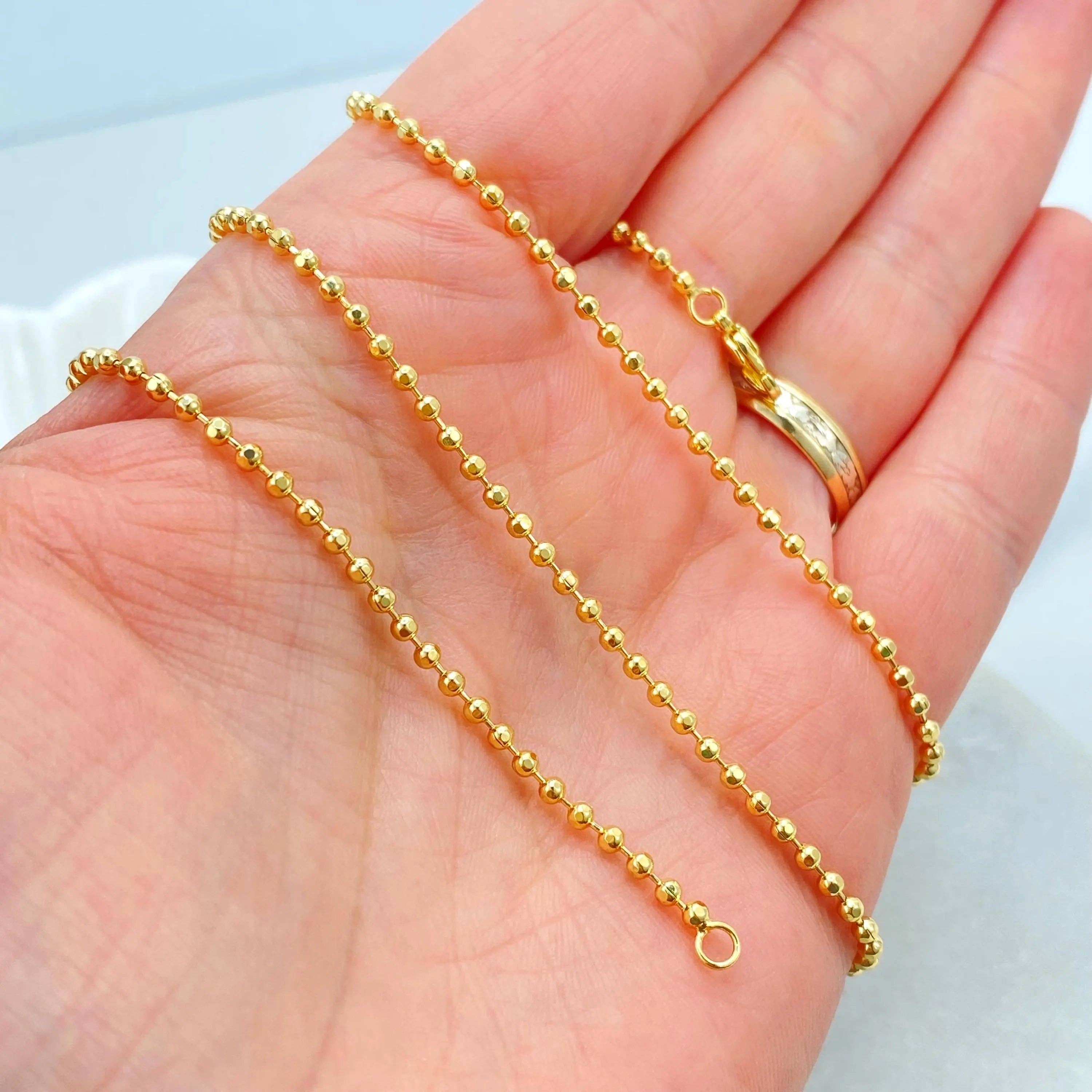Luxus Accessories - Wholesale Beaded/Pearl Necklace - 18k Gold Filled Bead Ball Chain Necklace, 2mm Round Beads Chain, Available in 18" or 20", Minimalist Gold Chain5