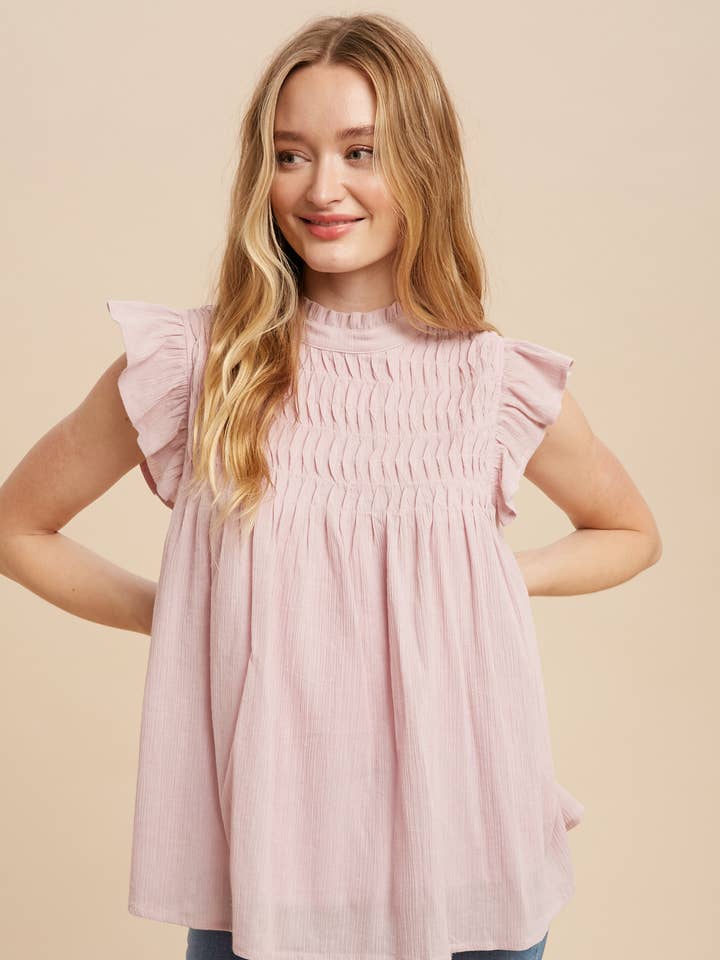 MOCK NECK FLUTTER SLEEVE BLOUSE for wholesale by In Loom