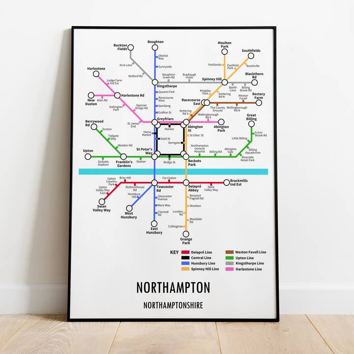 Underdog Studio - Wholesale Art Print - Northampton Northamptonshire Underground Style Art Map Print