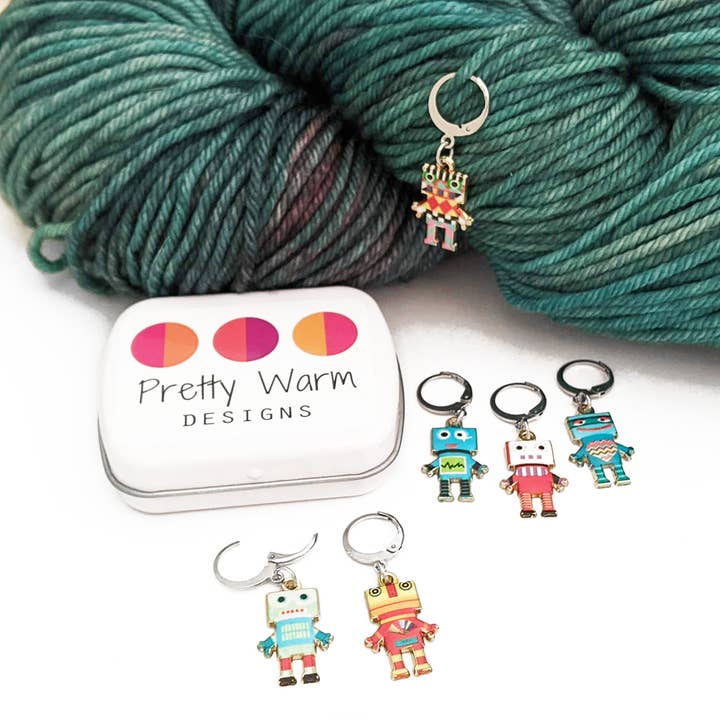 Pretty Warm Designs - Wholesale Knitting/Crochet Supplies - Robots Locking Stitch Markers - Set of 62