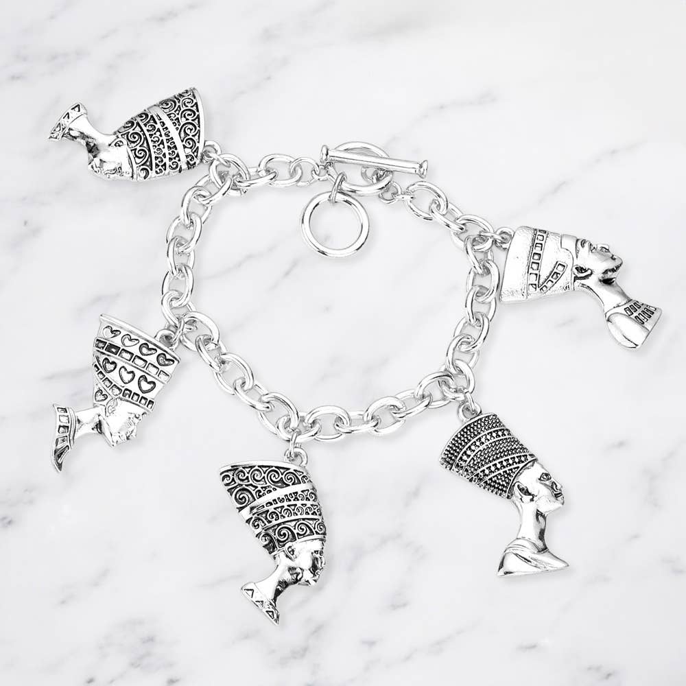 Sensibling Corp. - Wholesale Charm/Dangle Bracelet - Antique Metal Cleopatra Charm Station Toggle Bracelet0