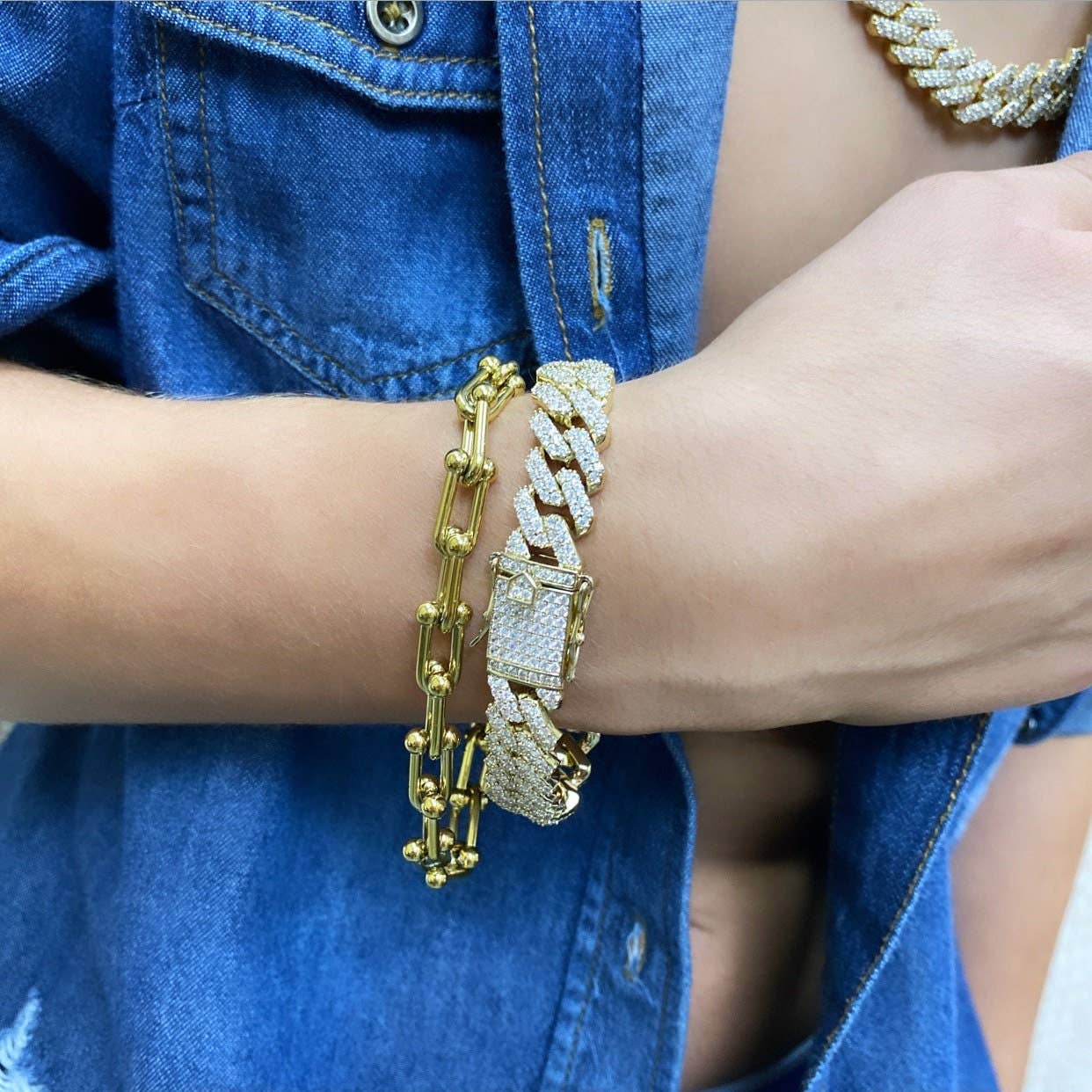 Luxus Accessories - Wholesale Jewelry Set - 14k Gold Filled Iced Cuban Chain or Bracelet Set1