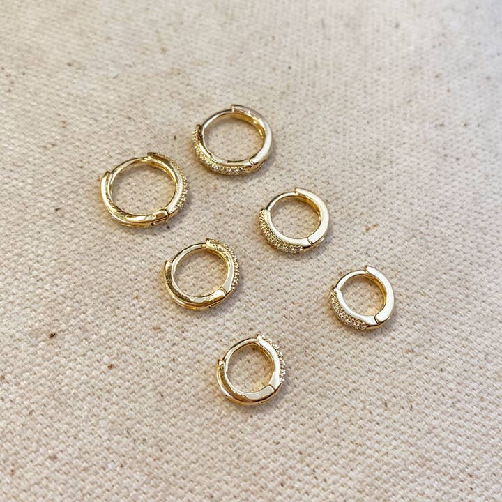 GoldFi - Wholesale Huggie Earrings - 18k Gold Filled Clear CZ Hoop Trio