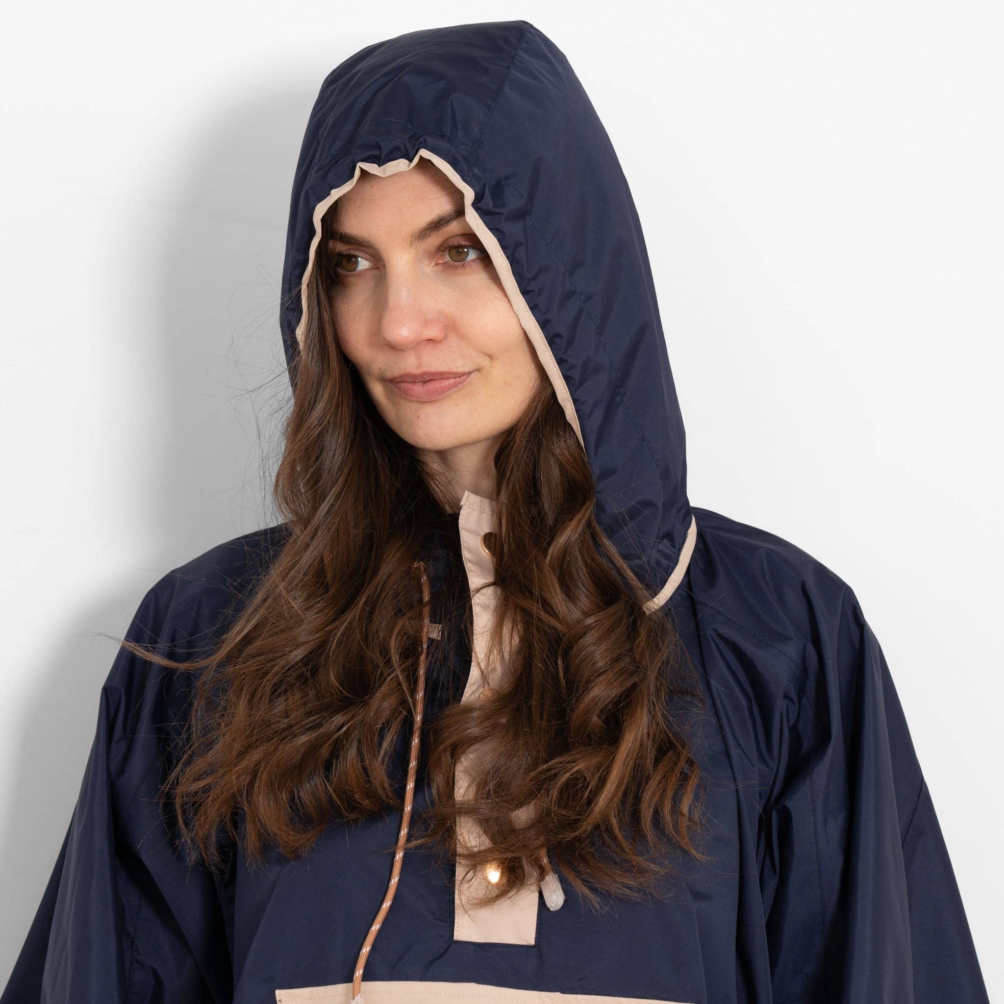 Sarta - Wholesale Poncho - Women's - Aspen Rain Poncho - Navy Blue/Stone4